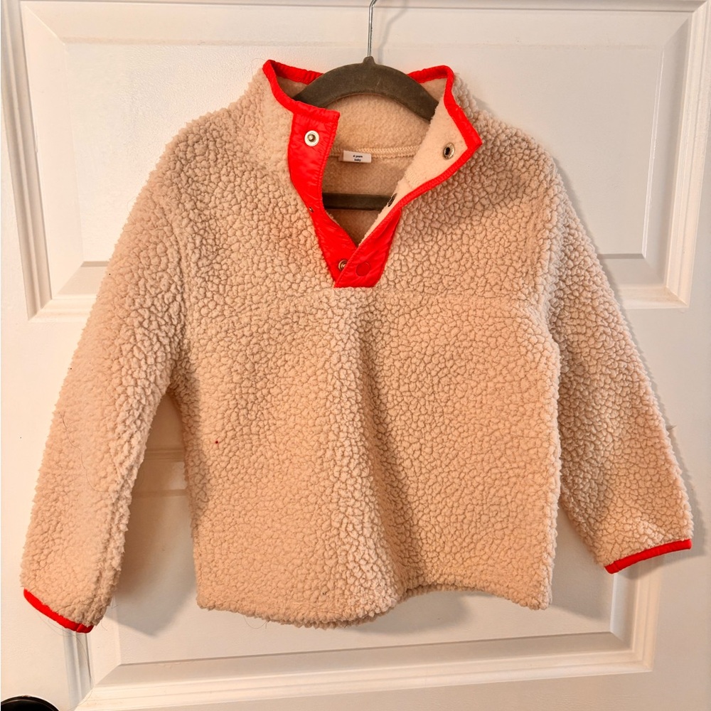 New!!!GAP Beige Sherpa Pullover with Red Trim
